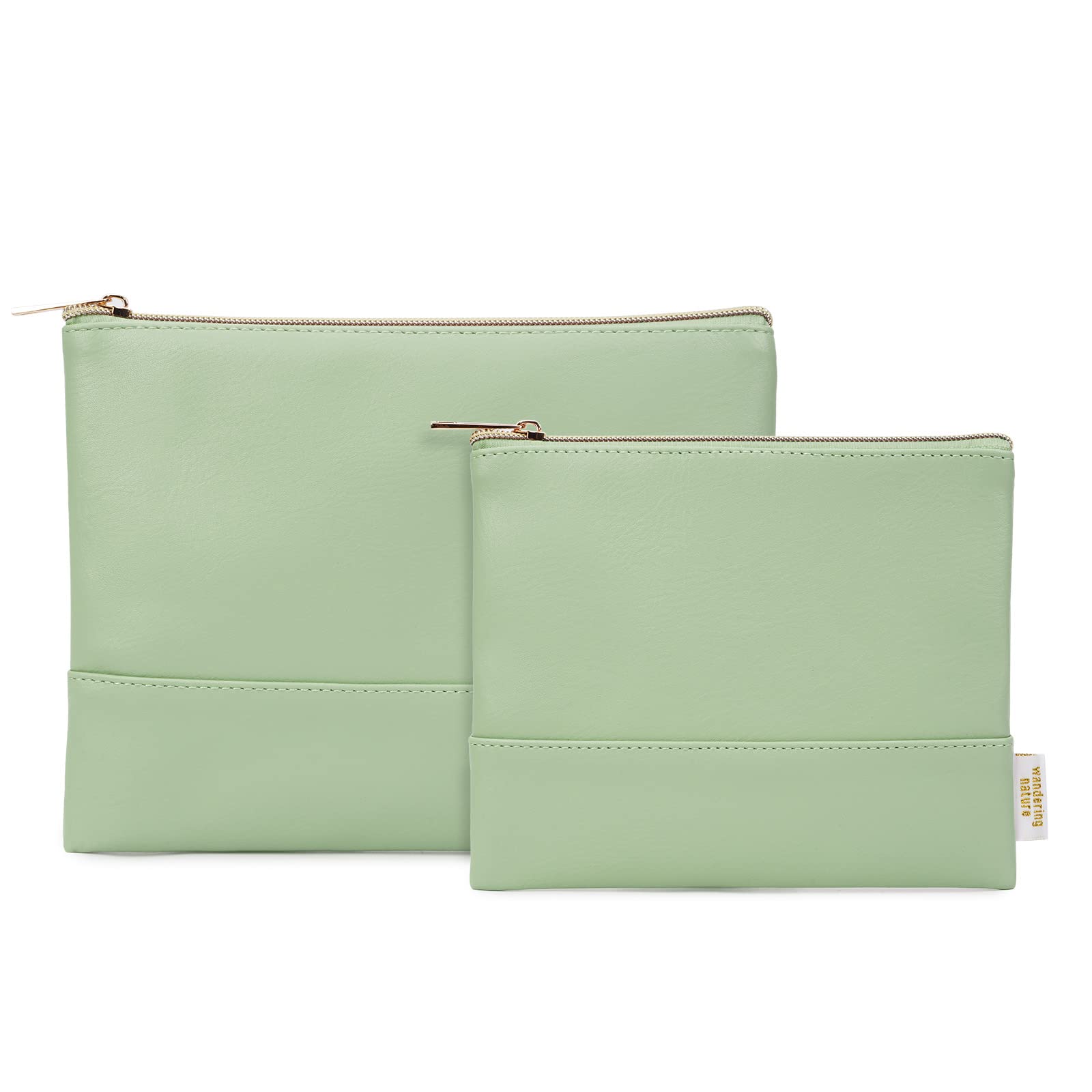 wandering nature2 Pack Makeup Bag, Travel Make Up Organizer Cosmetic Bags Pouch for Women and Girls in Eco Vegan Leather, Green