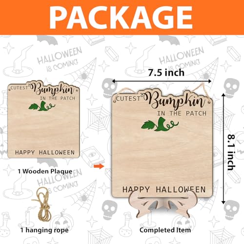 Image of Cutest Little Pumpkin in the Patch Wood Sign, Baby's First Halloween Keepsake Craft, My First Halloween DIY Baby Bum Pumpkin Art Kit, Stand & Hanging Rope, Fall Baby Gift, Decor Photo Prop Milestones