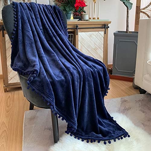 LOMAO Flannel Blanket with Pompom Fringe Lightweight Cozy Bed Blanket Soft Throw Blanket fit Couch Sofa Suitable for All Season  (Orange, 130*160) (FB-1)