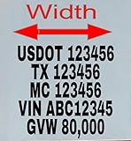 Five (5) Line 12' to 22' Long and 1.5' to 4' Tall Letters Truck Registration Decals (Set of 2) - USDOT, MC, VIN, GVW, etc. - Multiple Colors, Fonts, Widths and Letter Heights.