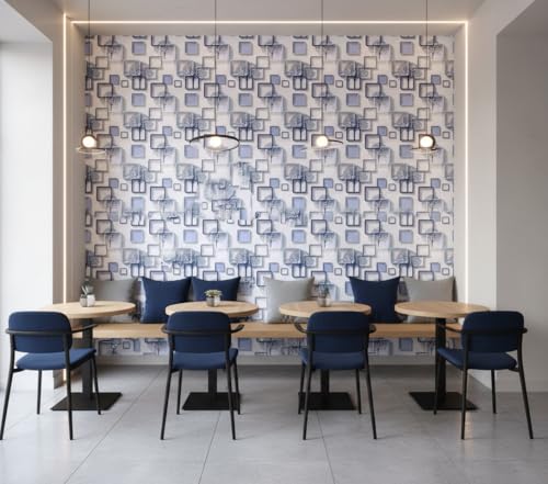 Image of 3D Frames Design Self-Adhesive Wallpaper 45x300cm | Decorative Vinyl Wall Sticker for Living Room, Bedroom & Hallway | Blue Cube Pattern DIY Wall Covering