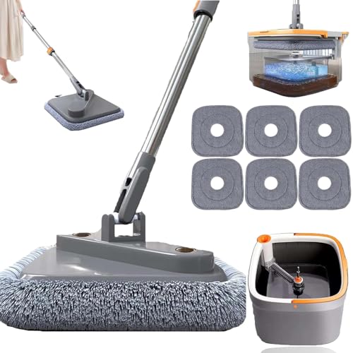 Juego de fregona giratoria autolavable M16 – Mopa cuadrada ajustable giratoria de 360° y cubo con escurridor, ideal para limpieza en húmedo y seco sin esfuerzo, perfecto para trapear perezoso