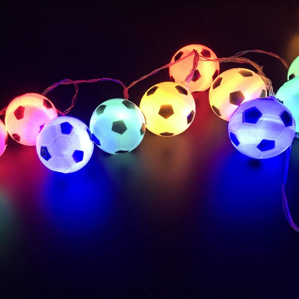 Multicolor Football Soccer LED String Lights, 9.8Ft 3M 20LED Battery Operated, Indoor Outdoor Sports Theme Home Party Bedroom Decor