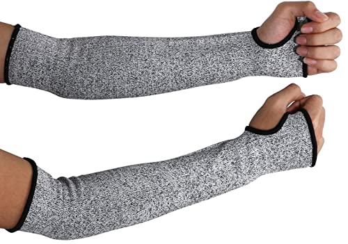 Best Deal 🛒 Cut Resistant Sleeves with Thumb Hole, Level 5 Protection, Slash Resistant Safety Protective Arm Sleeves, 14 inch long, Large (Arm width 4-8 inch)sold by Pair(2 Pieces)