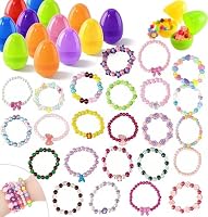 Prefilled Easter Eggs 24 Pack - Egg Filled with Bracelets for Easter Basket Essentials, Basket Stuffers Fillers,Eggs Hunt Activity, Party Favors,Gifts