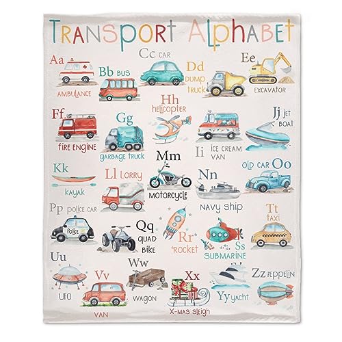 Transport Alphabet Blanket Gifts Ultra Soft Cozy Throw Flannel Blanket, Lightweight Fuzzy Fleece Blanket Warm Plush Throw Blankets for Couch, Sofa, Bed, 40"x50" for Kids