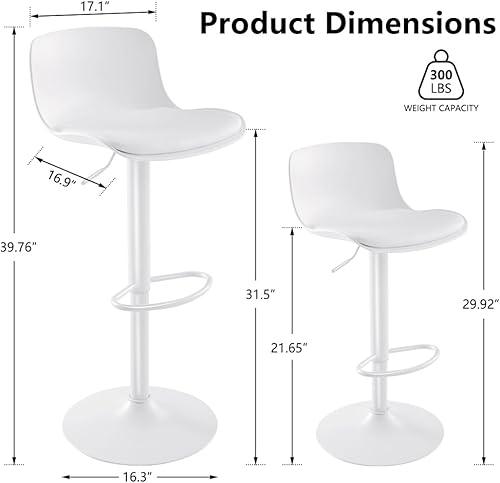 Miniatura 2 de Kidol & Shellder Juego de 2 taburetes de bar ajustables giratorios de altura de mostrador, modernos tapizados de piel sintética con parte trasera de