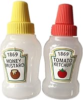 Vista 2 de Aliotech 2pcs Mini Ketchup Botellas Condimento Miel Mostaza Exprimible Botella de Tomate Recargable Ketchup Botella de Plástico Portátil Exprimible