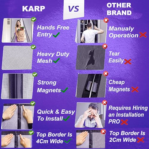 Image of KARP Fiberglass Mosquito Net for Door with Stay-Open Buckle (100 cm X 210 cm, Black) | Auto-Closing Insect Screen Full Frame Hook & Loop for All Door Types