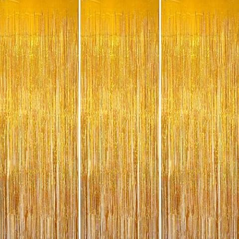 Merear Backdrop for Party Decorations, 3 Pack Foil Fringe Curtains Party Decor 8.2 * 3.3 FT Tinsel Streamers Birthday Party Decorations Photo Fringe Backdrop for Party, Graduation Cover