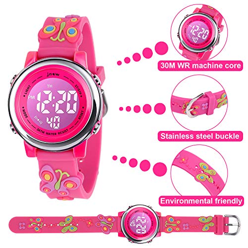 Kids Watch 3D Cartoon Toddler Wrist Digital Watch Waterproof 7 Color Lights with Alarm Stopwatch for 3-10 Year Boys Girls Little Child (Butterfly A-Rose)4