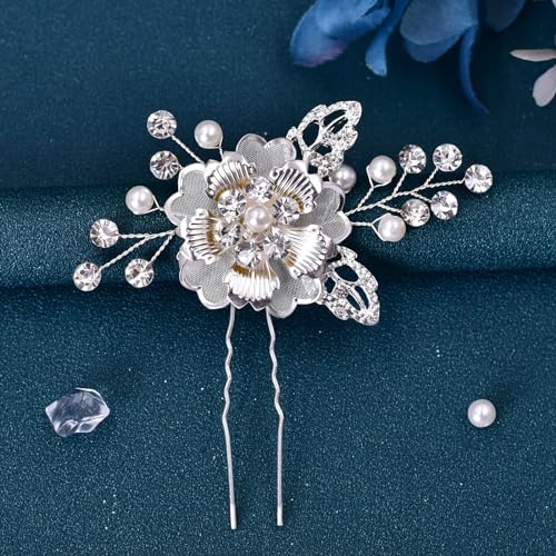 Épingles à cheveux fleur strass et perles HONGMEI pour femmes - 4