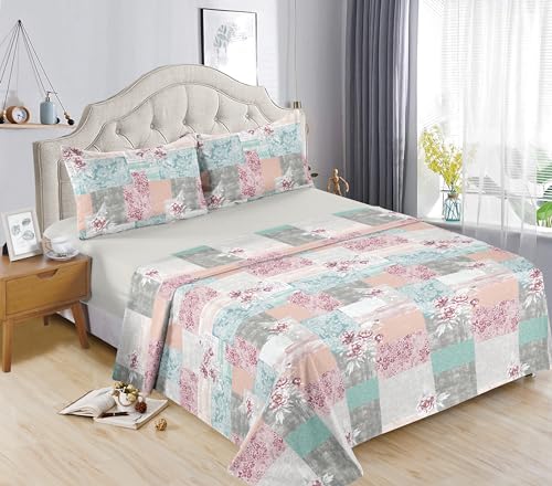 Etrexonline Conjunto de Sábanas 4 Piezas Cama 135 cm   Microfibra Ultra Suave Incluye 1 Bajera 135x200+28 cm, 1 Encimera 210x270 cm, y 2 Fundas de Almohada 50x75 cm   Color Floral Rosado