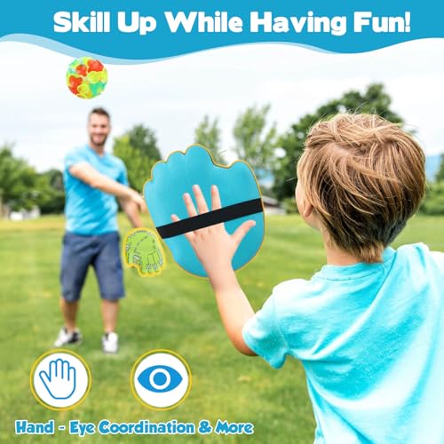Dolanus Toss and Catch Games - Throw Catch Velcro Ball Set with 4 Paddle, 4 Balls, Toys for Kids Outdoor Outside Pool Sand Beach Activities, Birthday Gifts for Ages 3 4 5 6 8 12 Year Old Boys Girls