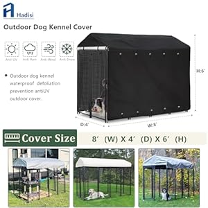 Outdoor Dog Kennel Cover Full Coverage Windproof Anti-UV 8’Dx4’Wx6’H.Waterproof Dog Kennel Cover for Multiple Brands of Dog Kennels,Cover Only,Black.(Patent Pending)