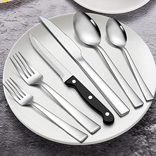 Herogo Bestekset, 36-delig, roestvrij staal, met steakmes, zilveren bestekset voor 6 personen, elegante messen, vork, lepelsets voor thuis, restaurant, vaatwasmachinebestendig en roestvrij - Image 7