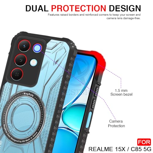 Image of AESTMO Hybrid Shockproof Back Cover Case for Realme 15X 5G / C85 5G Compatible with MagSafe | Hard Back Case Cover for Realme 15X 5G / C85 5G (PC & TPU, Translucent Back, Black Sides)