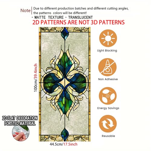 Image of Nuxovilar Frosted Blue Green Scroll Pattern Window Film 17.7x39.4 PVC