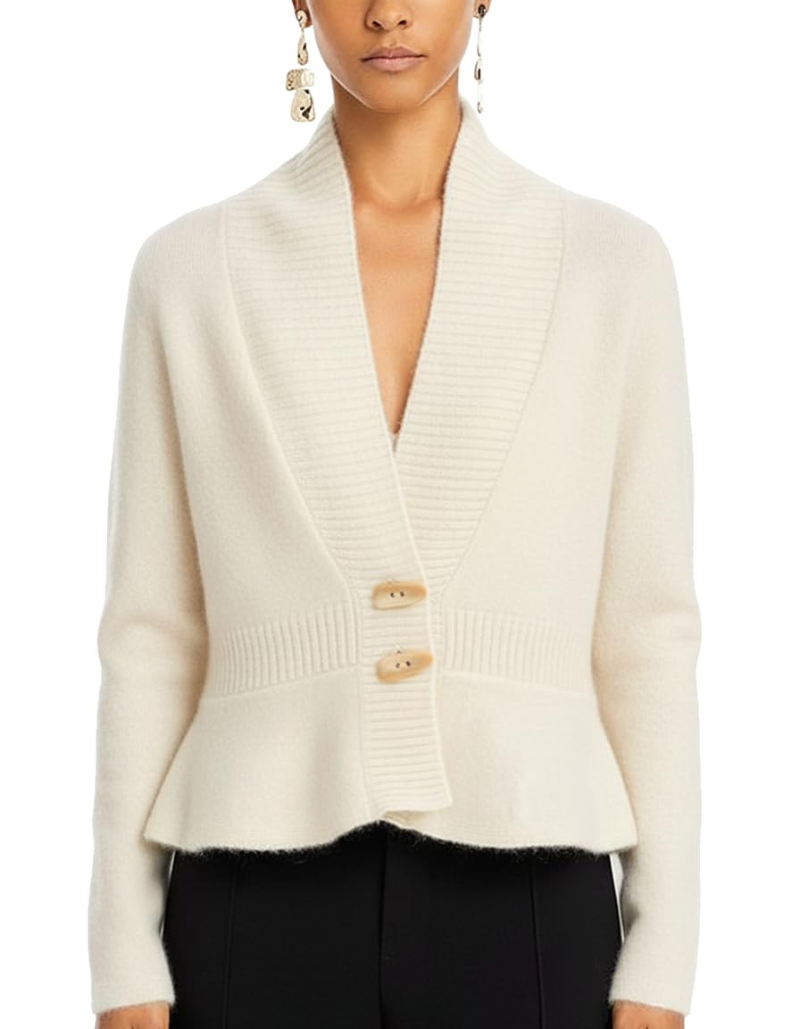 Womens Chunky Knit Cardigan Sweater Fit and Flare Button Up Peplum Hem Long Sleeve Casual Knit Jacket Coat