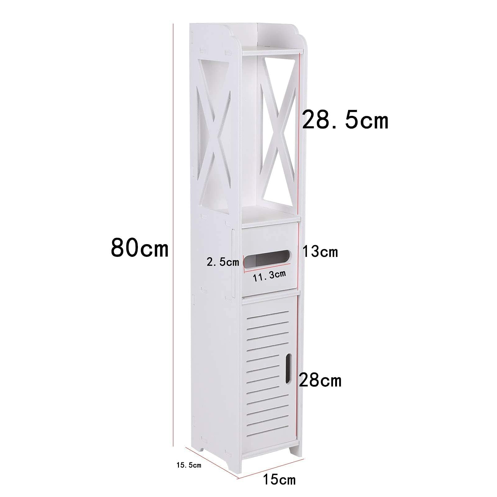 Armadietto da Bagno Salvaspazio 15x15x80cm, Mobile Bagno Stretto Impermeabile in PVC, Colonna Bagno Slim con Cassetto e Ripiani, Mobiletto Bagno Bianco per WC Cucina Camera