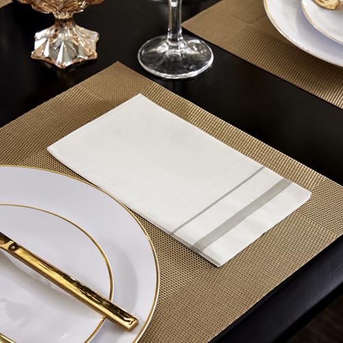 Image of 200 Pack 3-Ply Disposable Guest Towels, Silver Trim Dinner Napkins