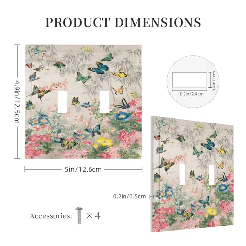 Decorative Switch Covers Plate Boho Wildflowers Butterfly Rustic Blue Pink Flowers 2 Gang Wall Plate Oversized Double Toggle Light Switch Plate Wall Cover Plate Faceplate for Home Decor