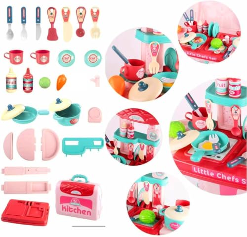 Image of 3-in-1 Kitchen Set Toy for Kids, Pretend Play Cooking Set, for Ages 3 Years and Above, 53 * 42 * 20.5 cm, Pink, Plastic