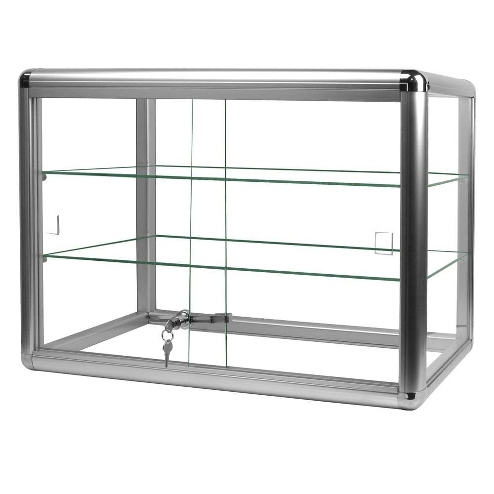 Vitrine de comptoir en verre trempé avec serrure et choix de lumières (BD1301-2 étagères)
