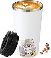 Vista 12 de Funkrin Taza de viaje de café con popote y tapa abatible, vaso aislado de 24 onzas con revestimiento de cerámica, taza de doble pared a prueba