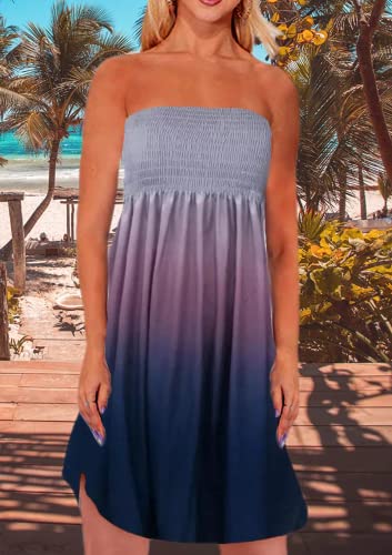 Zyyfly Tube Top Dress Women Summer Beach Coverup Stretch Smocked Strapless Dress3