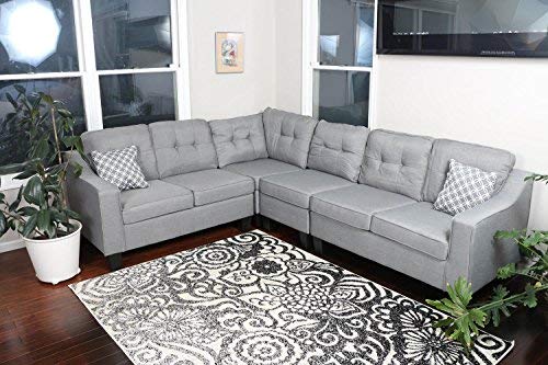 Oliver Smith - Large Light Grey Linen Cloth Modern Contemporary Upholstered Quality Sectional Left or Right Adjustable Sectional 106