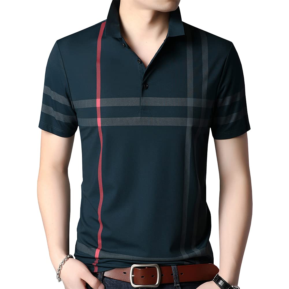 WomleysMens Casual Striped Short Sleeve Collared T Shirt Polo Shirts