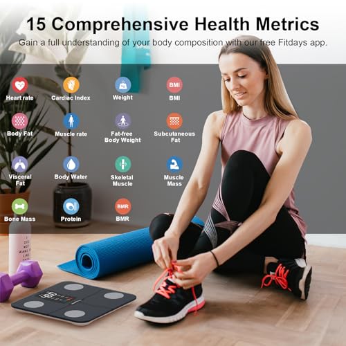Healthkeep Smart Body Fat Scale with Large VA Display 15 Body Composition Metrics with Heart Rate Body Fat Smart Digital Bathroom Weighing Scale Compatible with iOS Android, Max 400lb/180kg, 28cm - Image 6