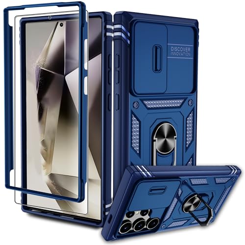 Pilaru Samsung Galaxy S24 Ultra 5G Hülle, Kameraschutz Handyhülle mit 1 Stück Schutzfolie, 360° Drehhalter Ring Schutzhü...