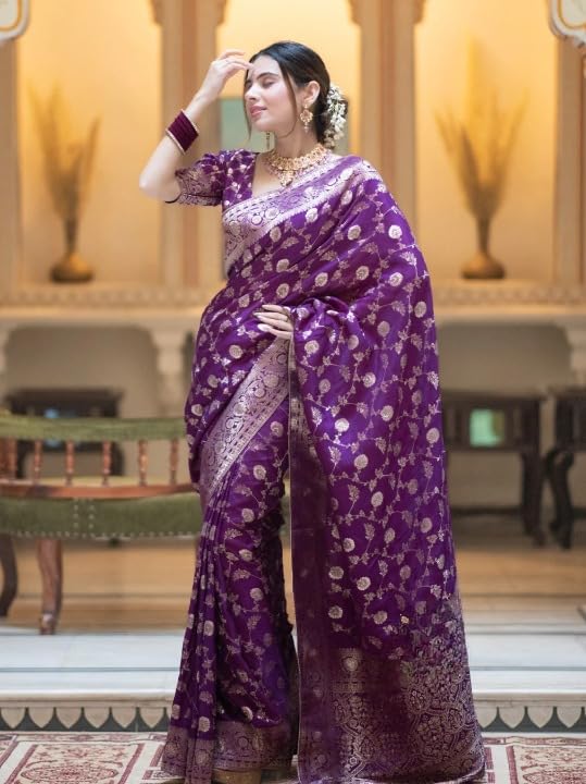 Image of Flosive Women's Soft Kangivaram Silk Saree With Copper Zari Weaving With Boluse