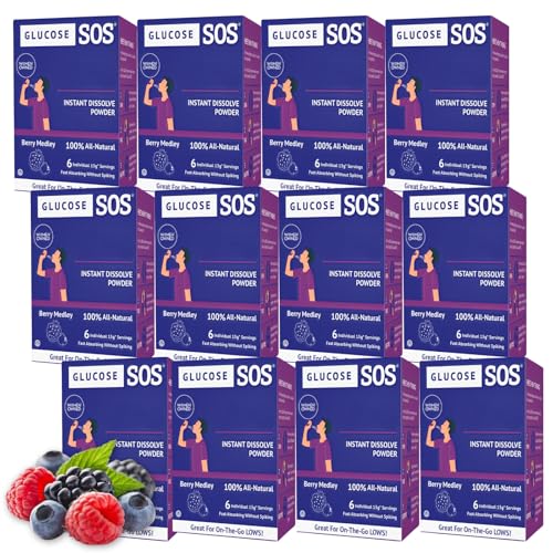 Glucose SOS Glucose Powder Packets with Natural Dextrose, Fast-Absorption That Instantly Dissolves in Your Mouth with No Water Needed, Berry Medley 72 Servings