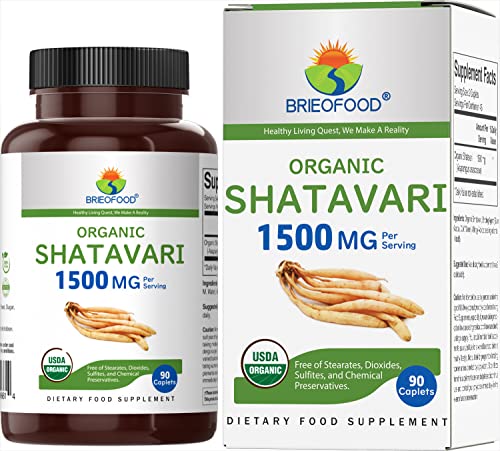 Brieofood Organic Shatavari 1500mg 45 Servings Vegetarian Gluten Free 90 Vegetarian Tablets
