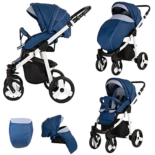 Bebebi Fizzy | 4 in 1 Kinderwagen Komplettset | ISOFIX Basis | Luftreifen | Farbe: Marine