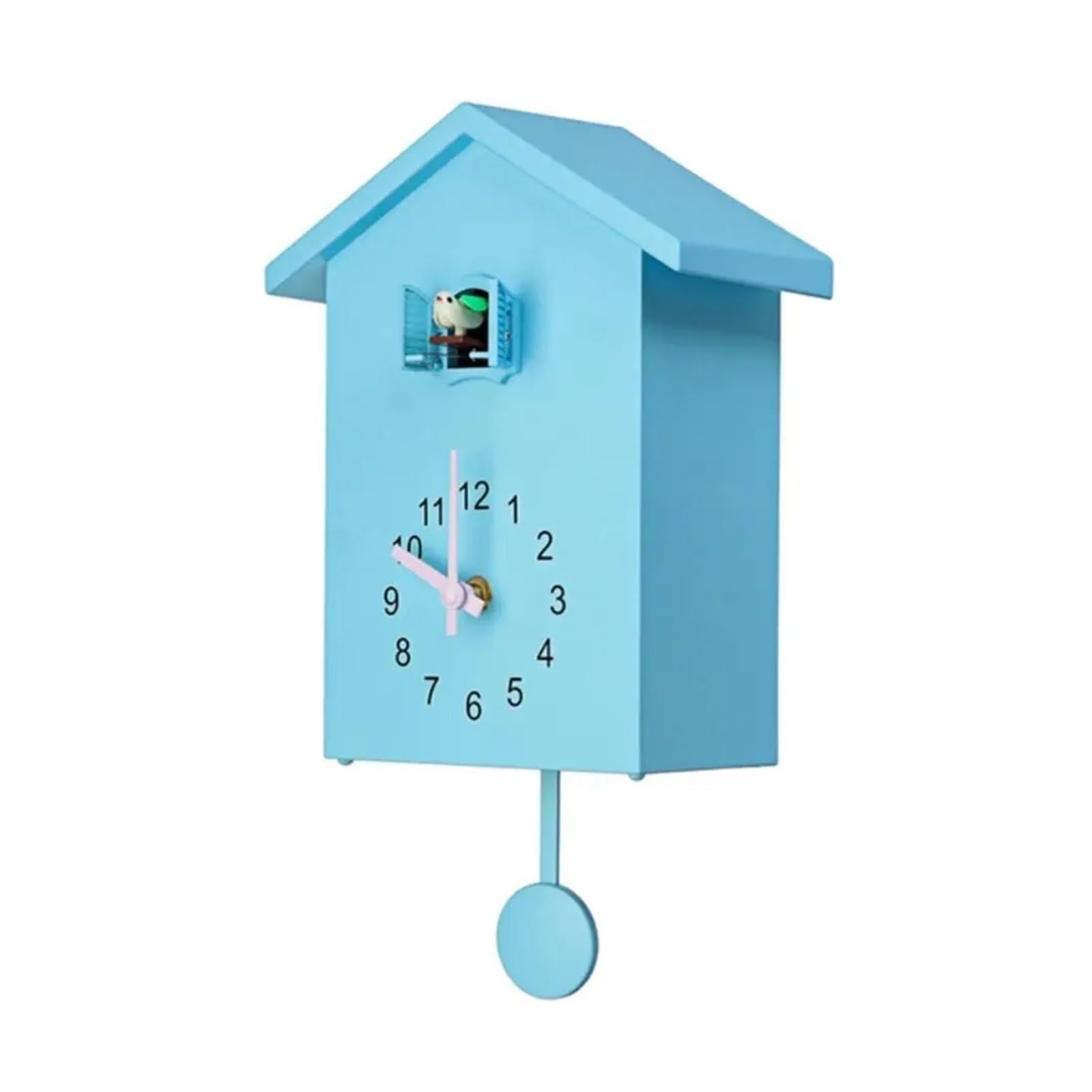 GOXQIT With Clock Pendulum Cuckoo Wall House Shape Bird Battery Powered Art Garden For Living Room(Blue)