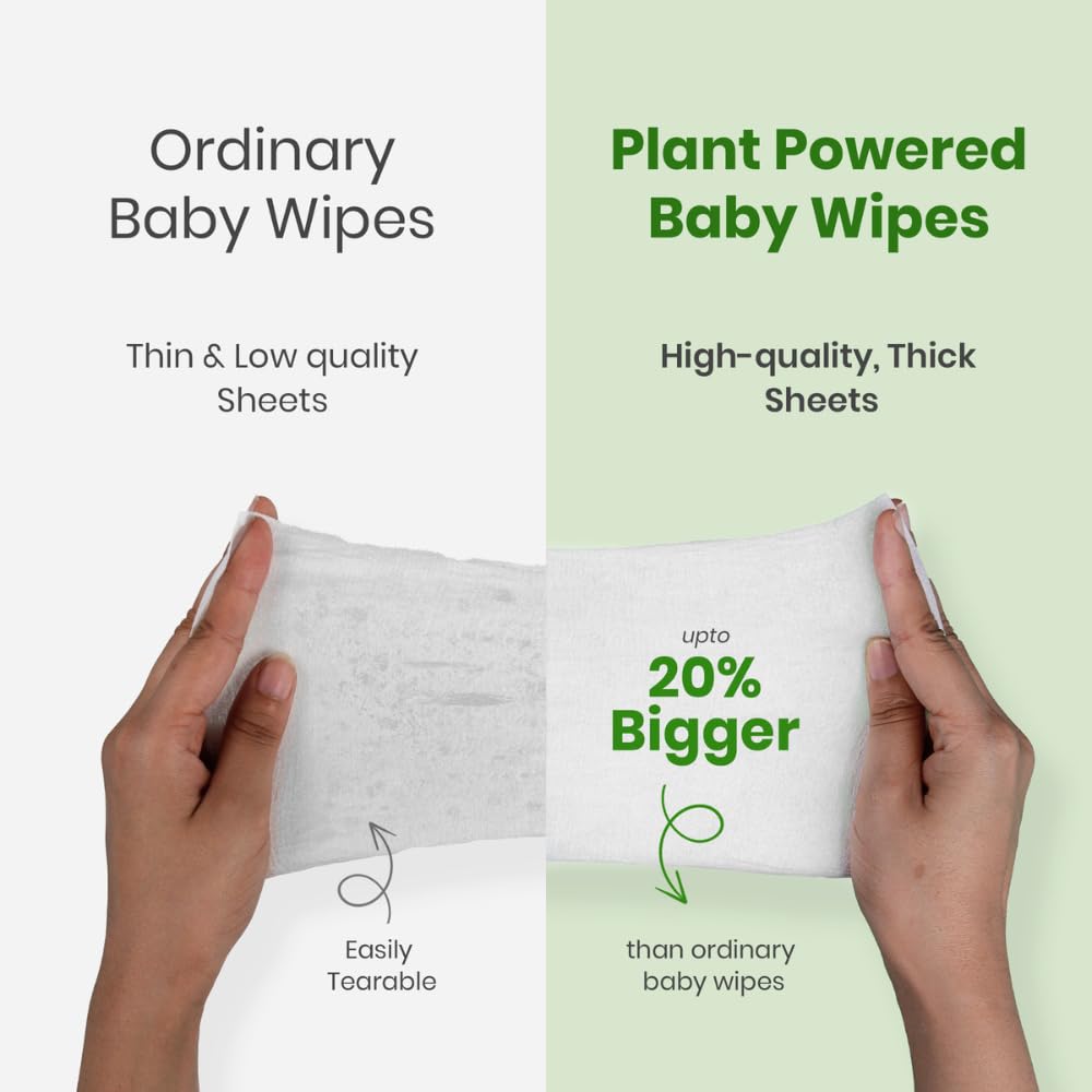 Mother Sparsh Toallitas para bebés de cuidado natural 60 piezas (paquete de 8) I 100% tela vegetal hecha de tierras forestales | Fresco+Limpieza (con pepino) toallitas húmedas vegetales para bebé I