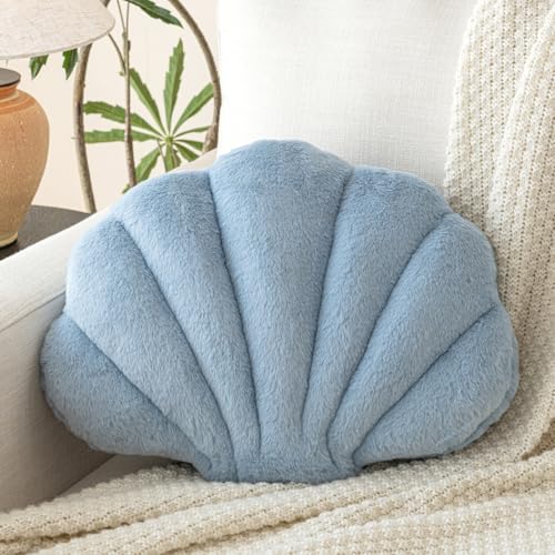 Znhinery Shell Pillow, Seashell Throw Pillow with Soft Rabbit Plush for Couch Bed, Shell Shaped Decorative Ocean Pillow Stylish Beach Cushion Room Aesthetic Home Decor