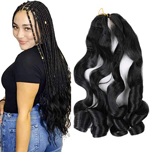22 inch Pre Stretched Loose Wavy Braiding Hair 6 Pack Bouncy Braiding Hair For Black Women Synthetic Hair Extensions French Curls For Different Styles 1B