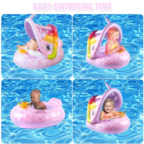 BNWRRCVKE Schwimmring Baby UPF 50+, Baby Schwimmring mit Sonnendach Entfernbar, Perfekt Schwimmtrainer für Kinder 6 Monate bis 36 Monate
