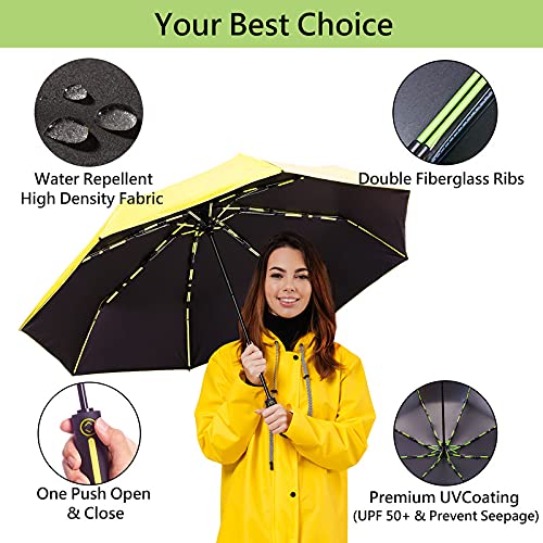 Hosa Auto Open Close Compact Portable Lightweight Automatic Repel Folding Travel Umbrella Ergonomic Handle Double Fiberglass Ribs Windproof Uv Protection, For Raining Sunny Days Night Time Use #TOP4