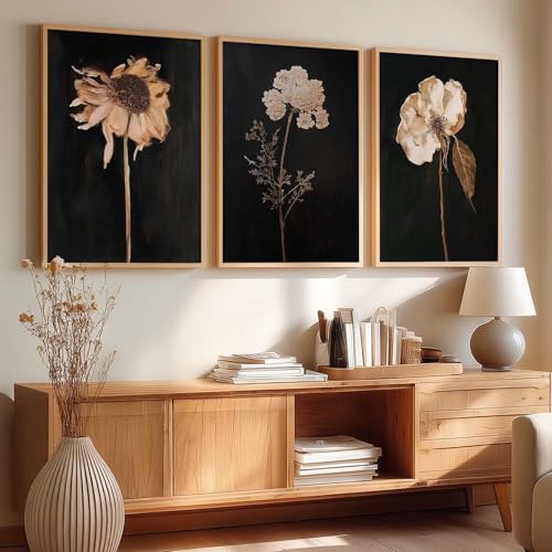 Image of kotart Floral Art Home Decoration for Wall Decor | Aesthetic Paintings With Frame For Living Room Bed Room Hotel Wall Decor Digital Reprint Set of 3 (19X25 inch)