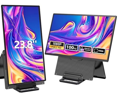 23,8'' Portable Monitor, 100Hz Tragbarer Monitor mit Kickstand, Laptop Monitor Erweiterung mit Lautsprechern, Großer Gaming Monitor IPS Display für Laptop/PC/Mac- VESA USB-C & HDMI Anschluss 1