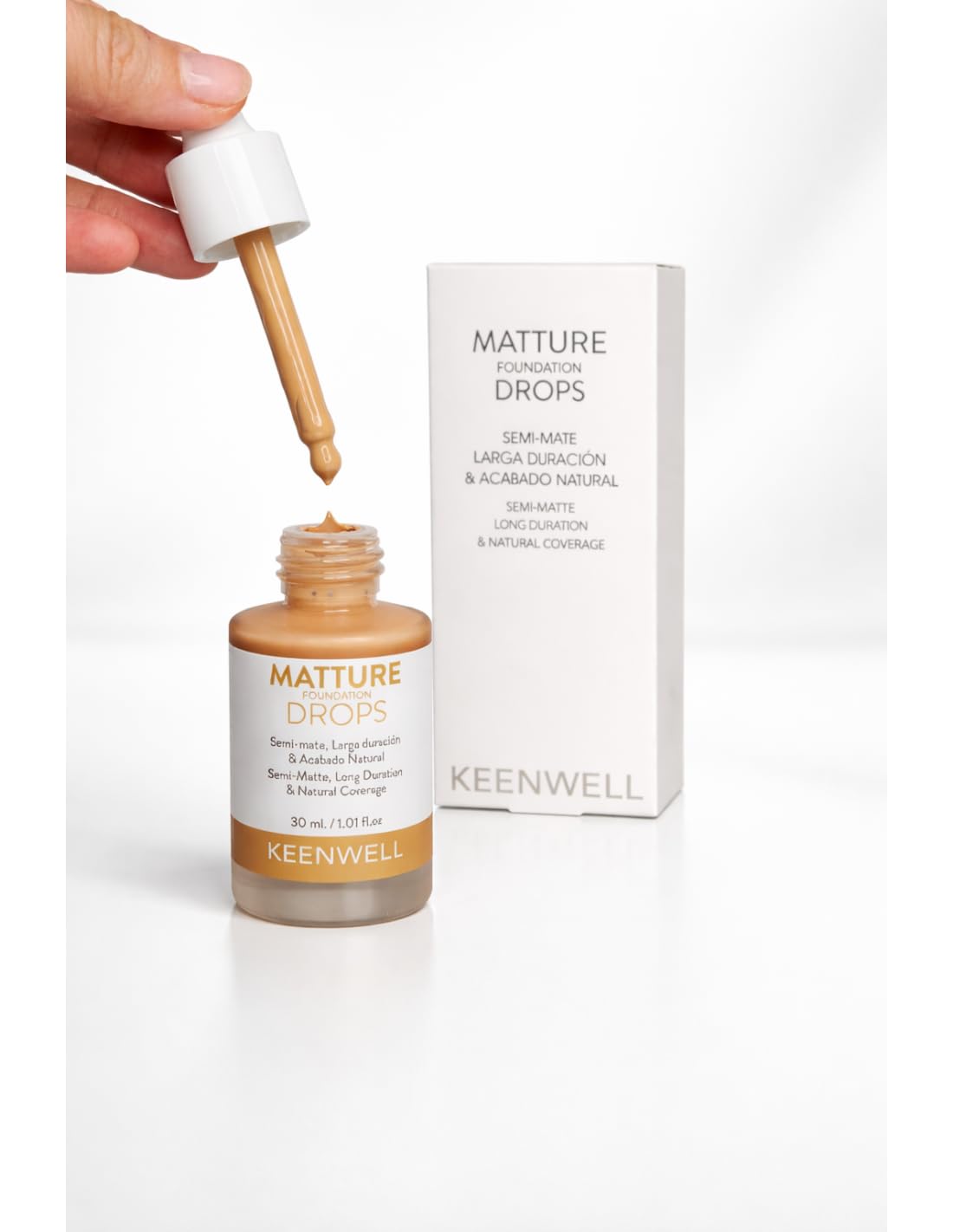 Keenwell Maquillaje Semi Mate Matture – Base de Maquillaje Ligera de Larga Duración, Acabado Natural sin Brillos – Tono Medio 30 ml