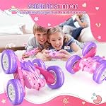 Jimdella Remote Control Cars for Girls, 2.4GHz RC Stunt Car with 360° Flips & Double Sided Driving, Changeable Wheels, LED Headlights, Birthday Gift for 5-12 Year Old Girls (Pink)