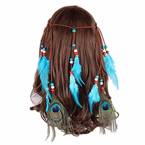Tocado de plumas estilo indio, con 2 plumas de pavo real y...