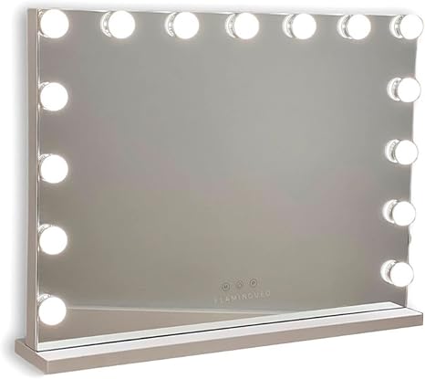 Lighted Makeup Mirror, Dressing Table, LED 15 Lights, 3 Modes, Dimmable, Touch Control, USB Port, Magnifying Accessory Included, White, 58 x 46 x 12 cm
